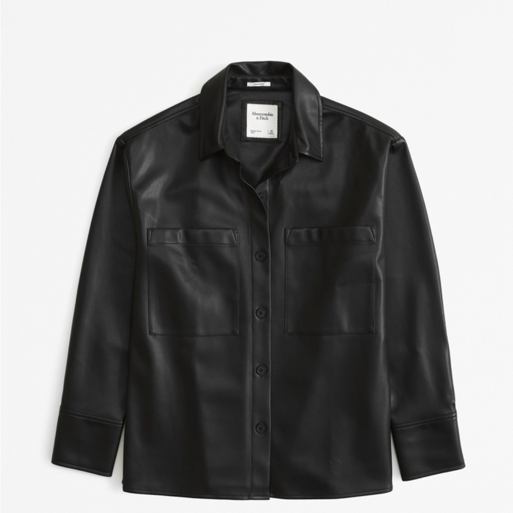 Oversized Vegan Leather Black Shirt Jacket